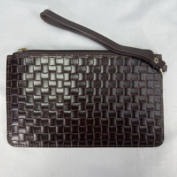 Dooney & Bourke Chocolate Brown Woven Flat Leather Wristlet Wallet - Picture 3 of 6